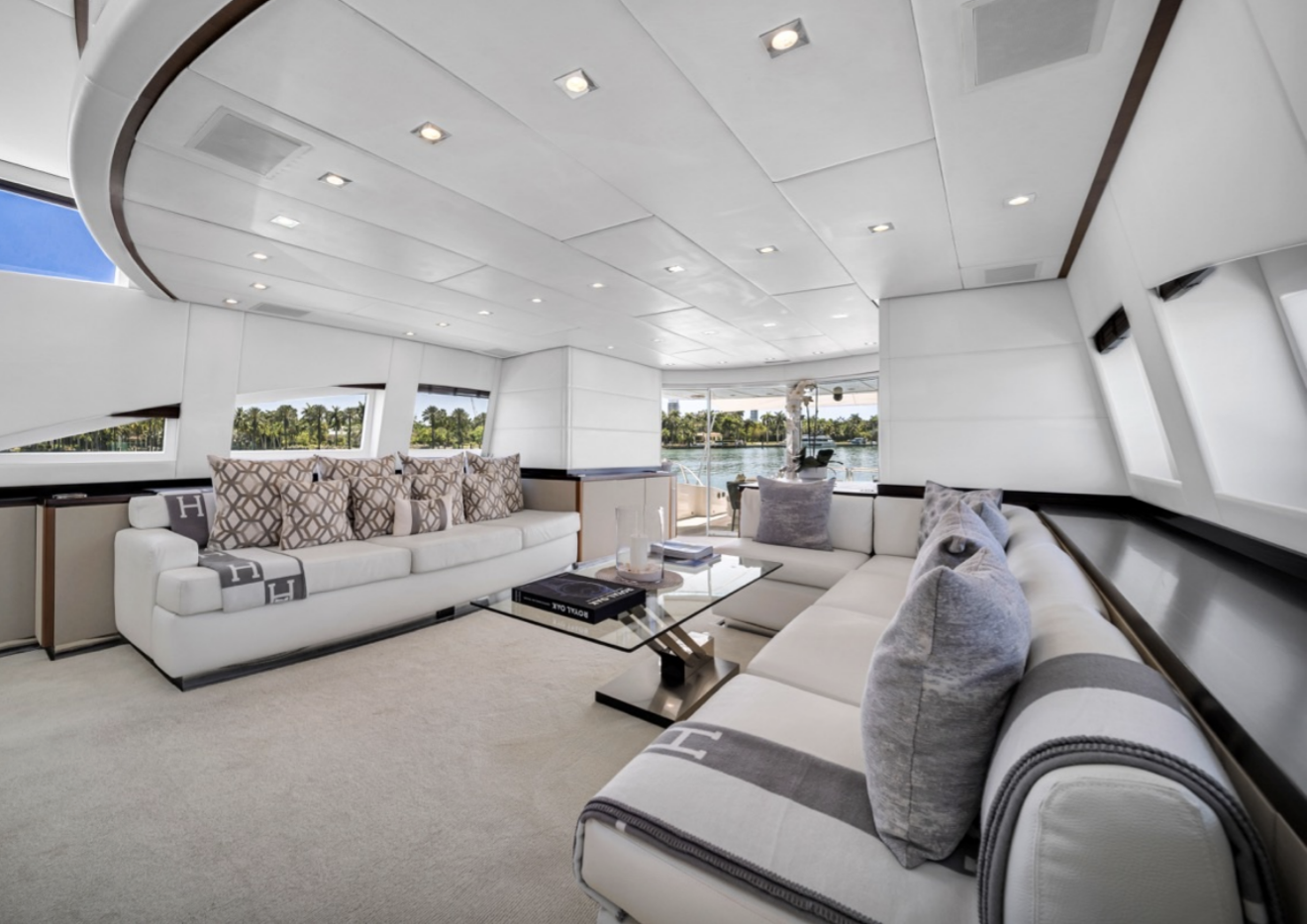 Luxury yacht interior salon lounge