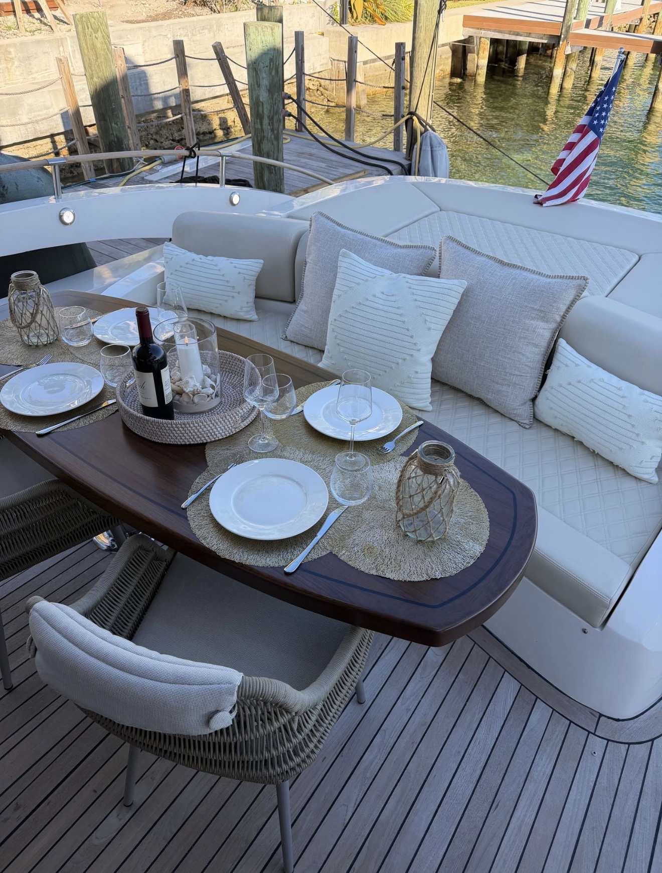 Yacht bow view with Miami skyline on Biscayne Bay